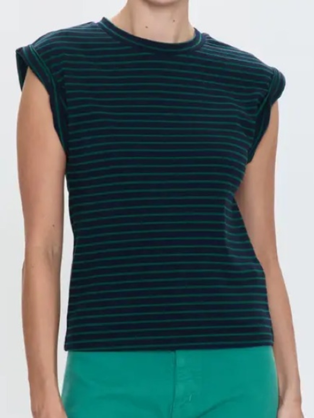 PISTOLA Women’s XL Navy Green Striped Tee Short Sleeve Cotton